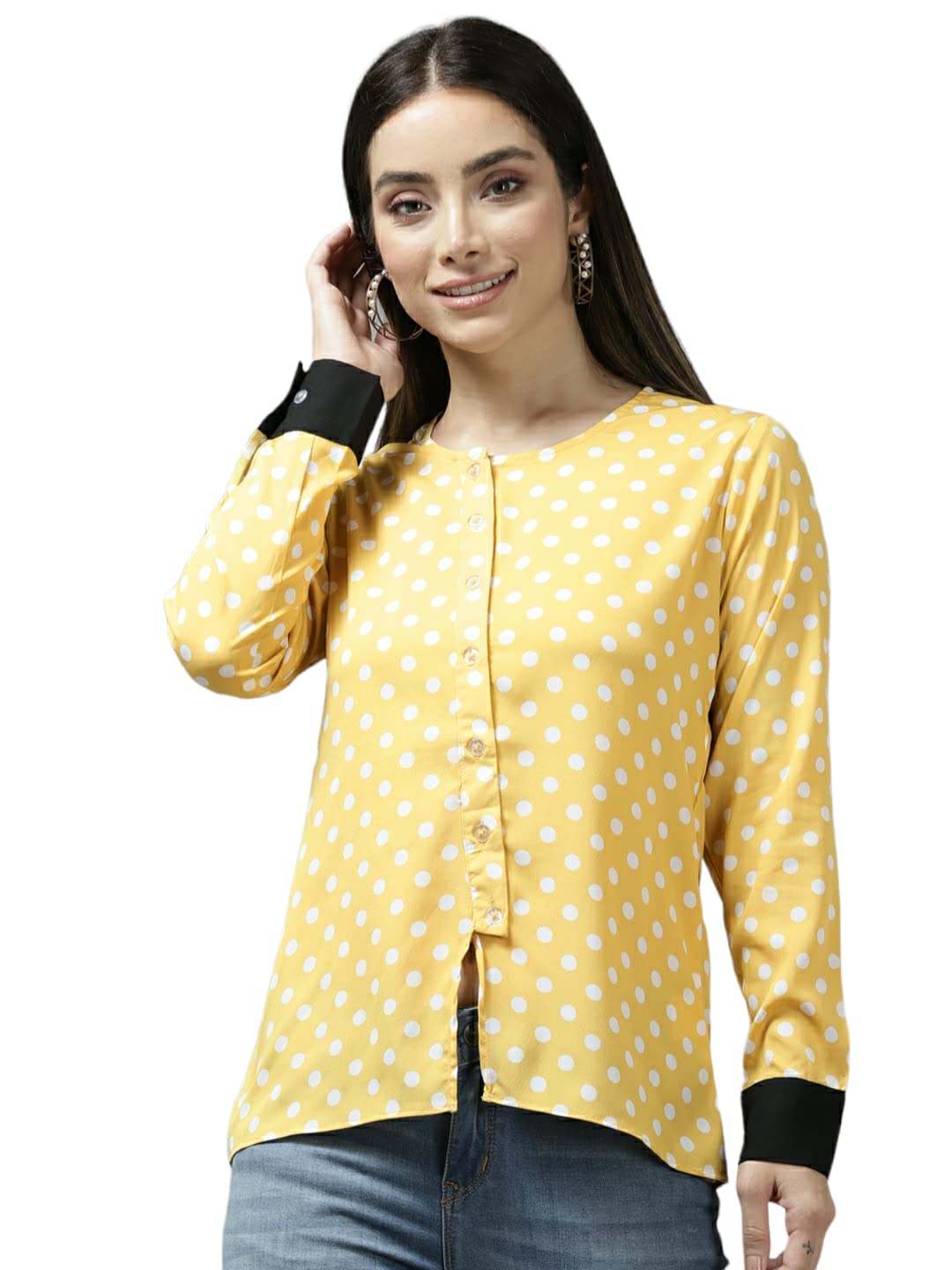 Aarika Women's Regular Fit Shirt (TP-W-M-12385_Yellow L)