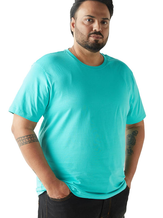 Bewakoof Mens Solid Regular Fit Half Sleeve Round Neck 100% Cotton Plus Size T-Shirt_646822_Green_3XL