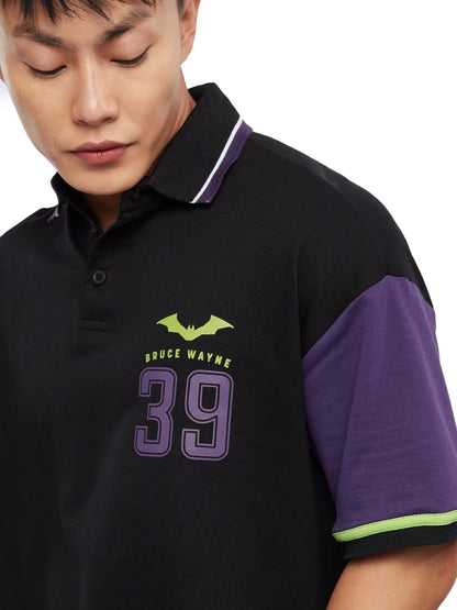 The Souled Store Official Batman: 39 Mens and Boys Oversized fit Graphic Half Sleeve Cotton Black Color Oversized Polos