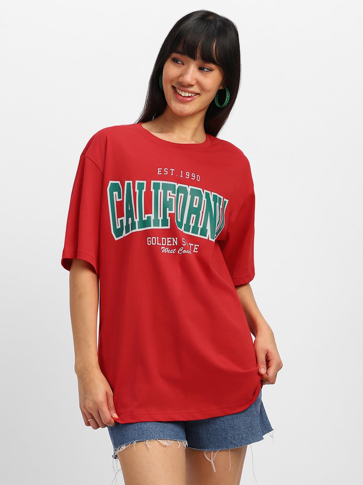 Juneberry 100% Pure Cotton Oversized Loose Baggy Fit Drop Shoulder Cool Graphic Prinred Half Sleeve T-Shirts For Women & Girls (