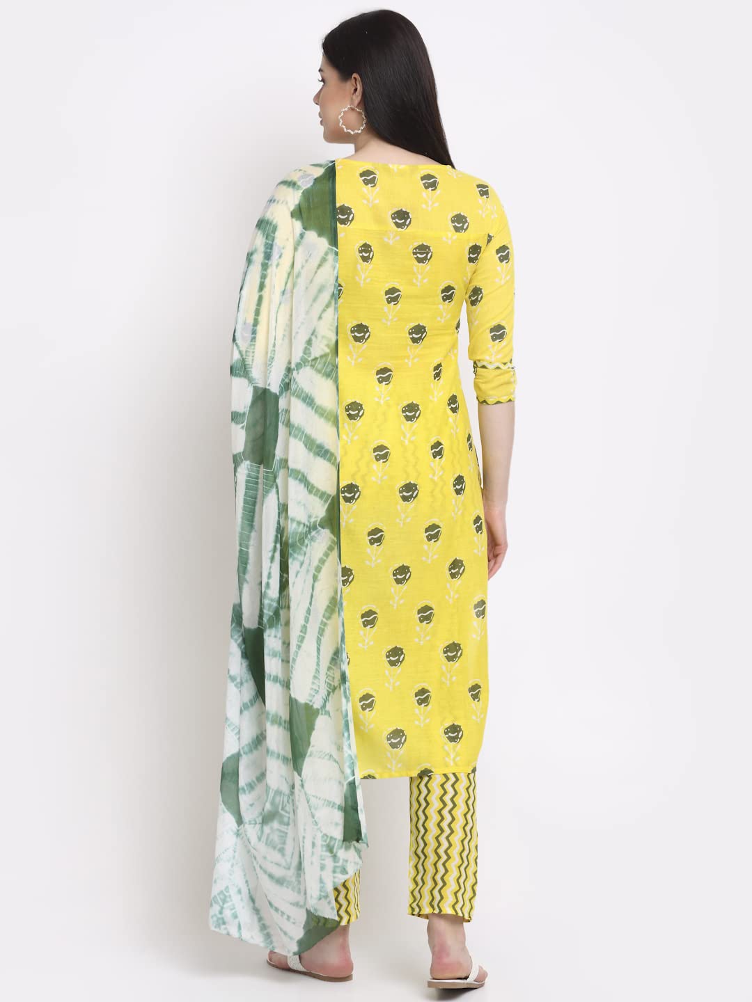 ANNI DESIGNER Women's Cotton Straight Kurta with Palazzo & Dupatta (KPZD-COT-10011-YELLOW)