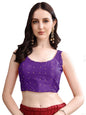 Pujia Mills Womens Square Neck Silk Sleeveless with Stone Work Readymade Blouse