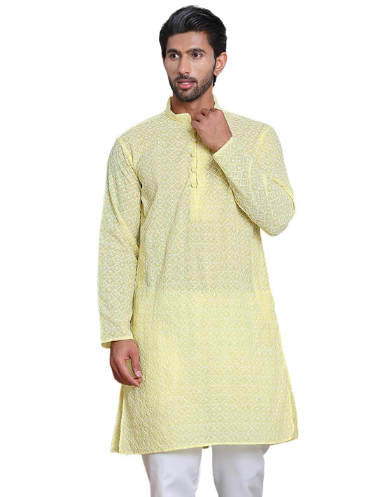 Jompers Mens Floral Embroidered Kurta Churidar Set