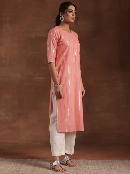 Libas WomenS Cotton Straight Kurta (29197_Peach