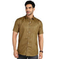 Mildin MenS Regular Cotton Blend Brown Slim Fit Solid Button Down Spread Collar Half Sleeve Curved Hemline Formal Shirt With On