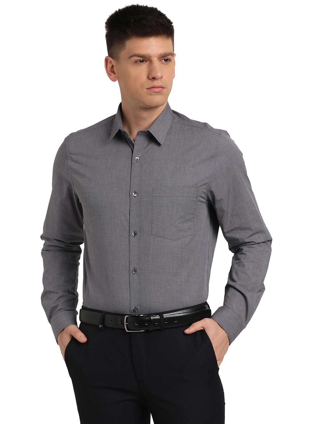 Turtle Men 100% Cotton Grey Solid Regular Fit Formal Shirt