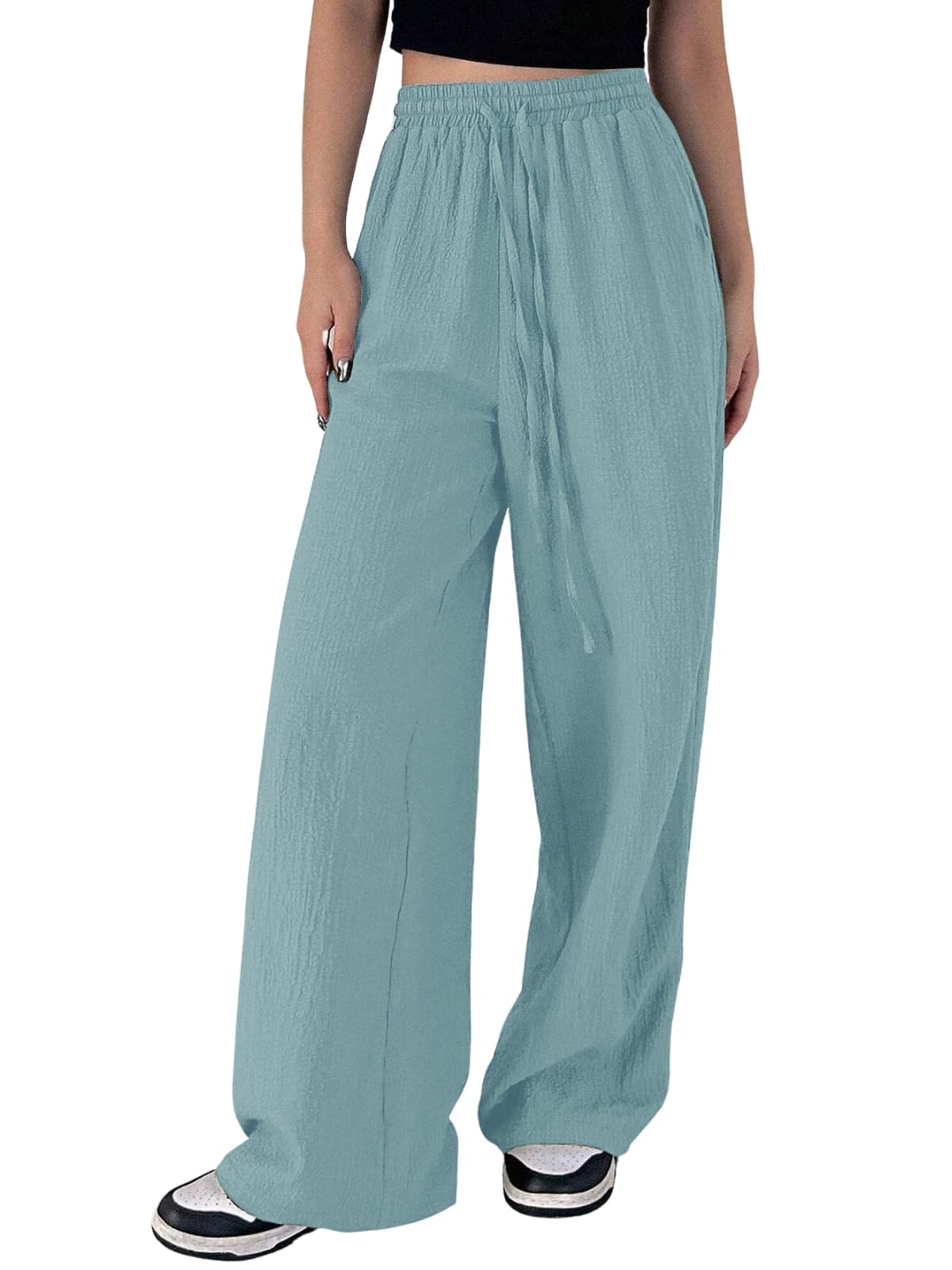 Greciilooks Trousers For Women Light Blue