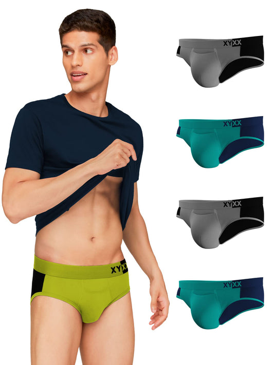 XYXX Mens Underwear Dualist IntelliSoft Antimicrobial Micro Modal Brief Pack of 5 (Steel Grey & Black ; Navigate & Black Iris ;