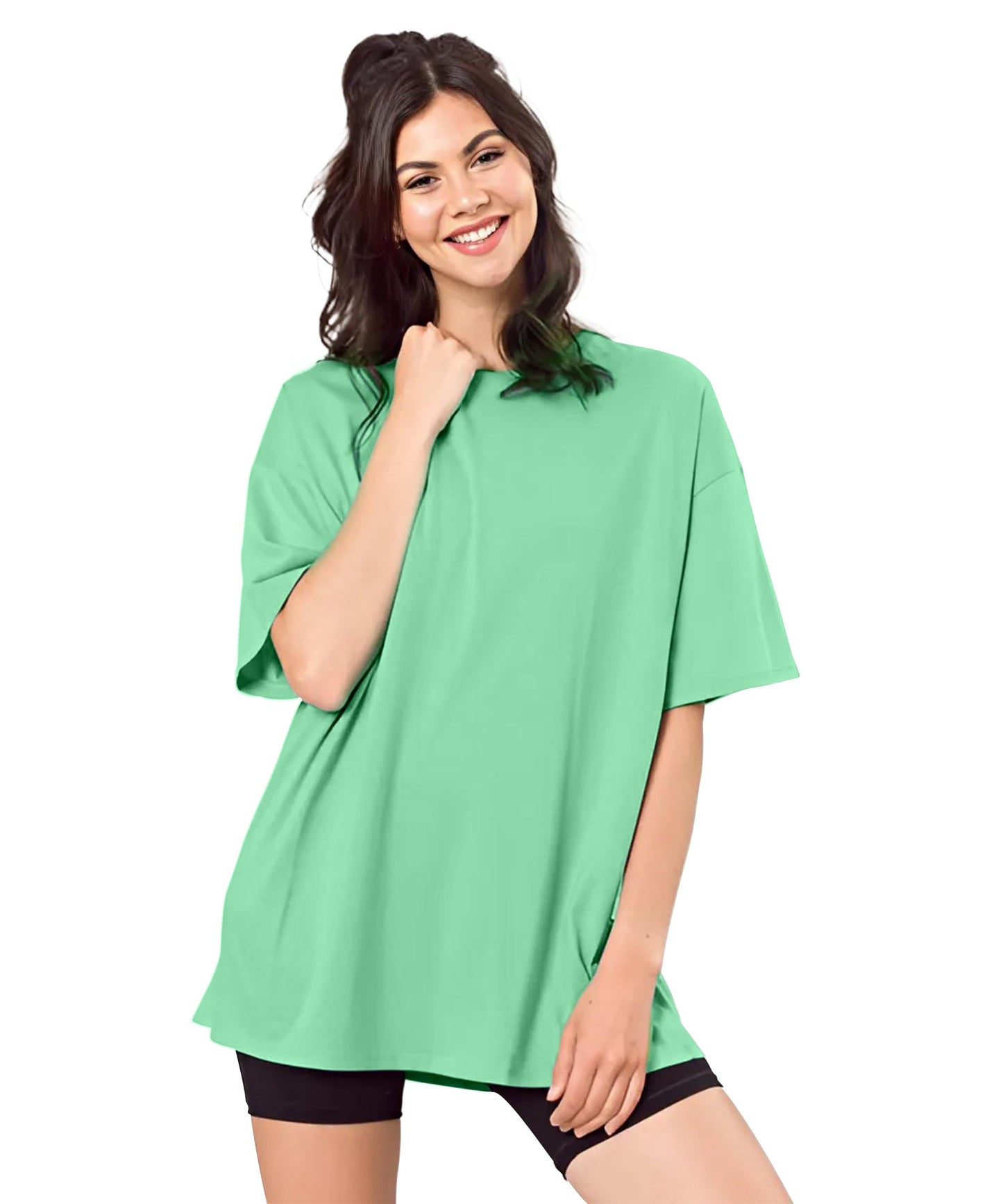 SHODOX Bio-Washed Anti Bacterial 100% Pure Cotton Womens Oversized Solid T-Shirt | Cozy Soft, Less Wrinkles Loose Fit, Drop Shou