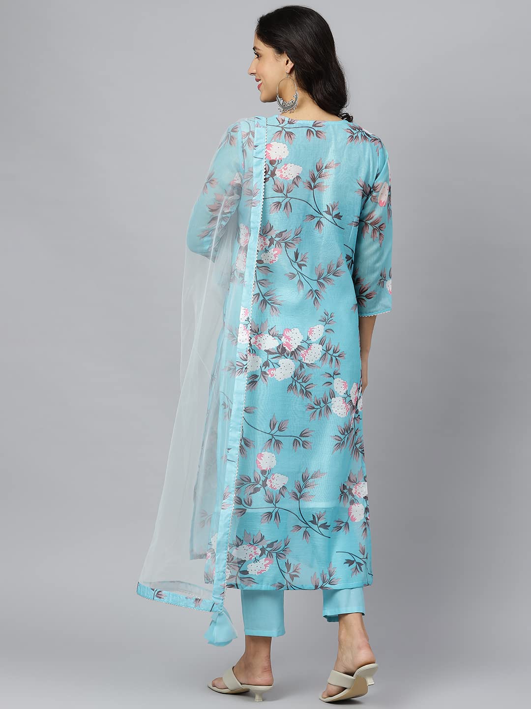 ANNI DESIGNER Women's Cotton Blend Printed Straight Kurta with Pant & Dupatta (Itta)