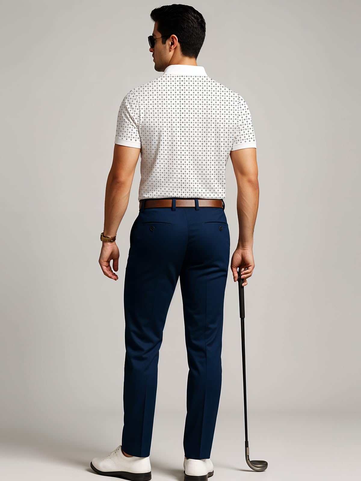 Mens Cotton Printed Polo Tshirt | 220 GSM Interlock Fabric | Slim Fit | Skin-Friendly Ink | White Golf-Inspired Pattern T Shirt