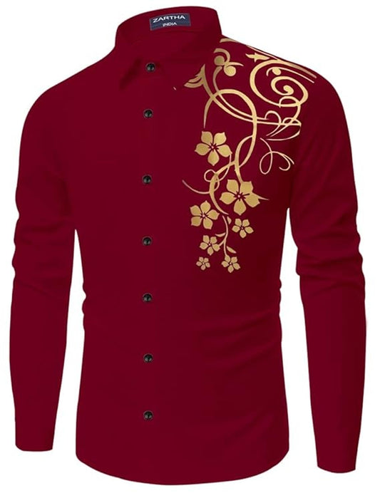 Zartha MenS Regular Fit Printed Pattern Cotton Blend Shirt With Collared Neck Long Sleeve And Standard Length | Shirt For Man M