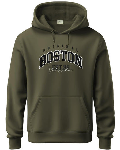 ADRO Men's Cotton Neck Hooded Sweatshirt (H24-BOST-OL_Olive