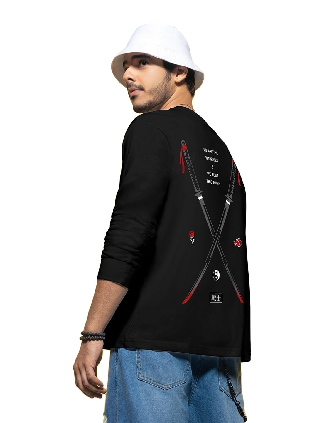 Bewakoof Mens Warriors Graphic Print Black Round Neck Long Sleeve Loose Fit T-Shirt