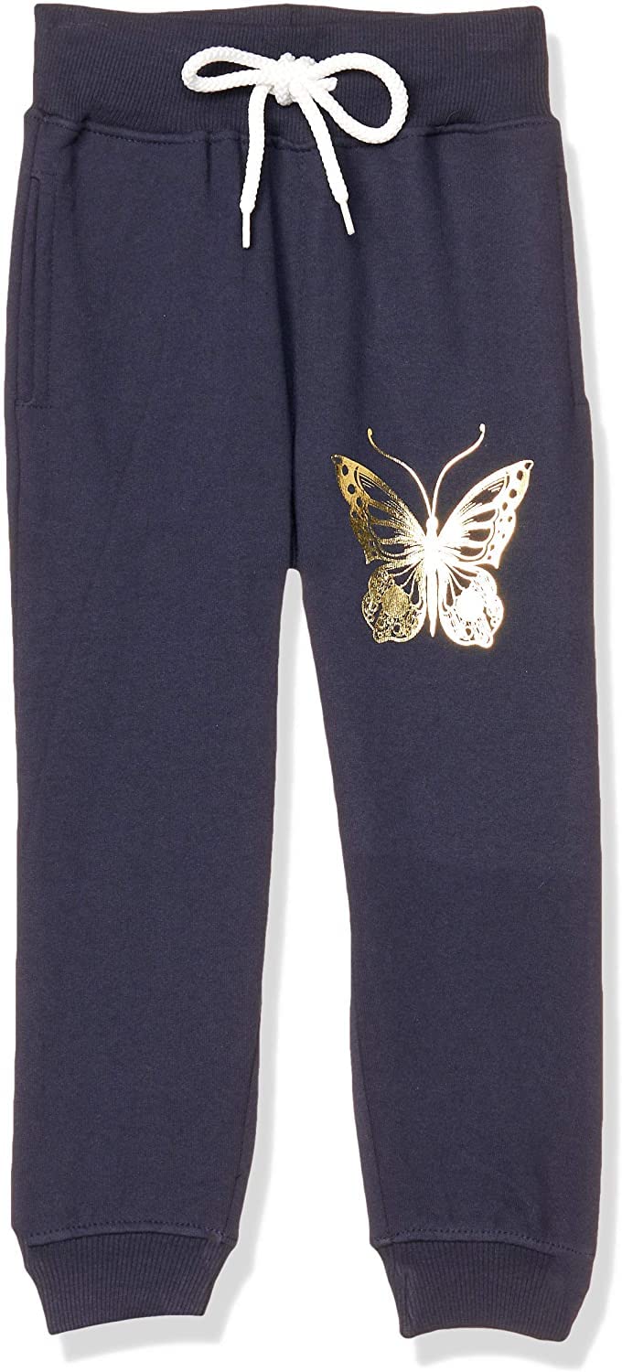 T2F Girls Regular Fit Printed Cotton Joggers Track Pants Navy