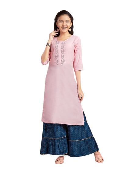 Aarika Girls Casual Wear Pink Colour Embellished Cotton Kurti (9-16 Years)