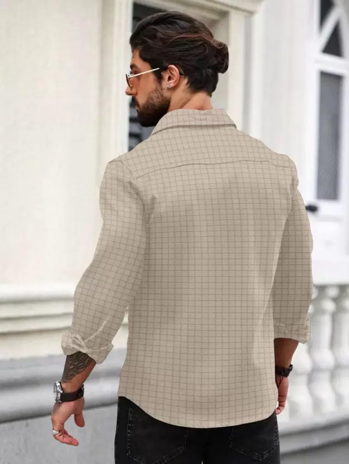 Deemoon MenS Regular Fit Button Down Dress Shirts Textured Long Sleeve Casual Hawaiian Beach Shirt