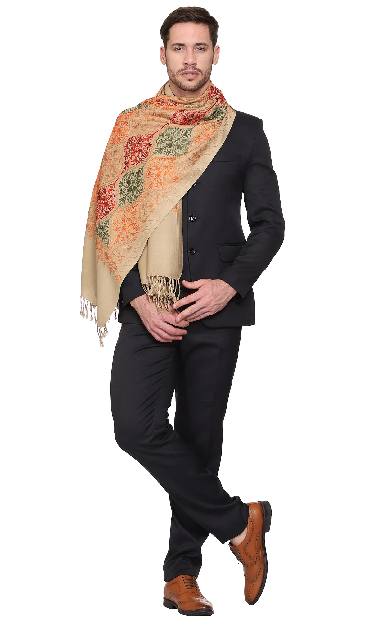 Weavers Villa Mens Matka Embroided Cashmilon Gents Shawls, Stoles, Muffler for Men, 70cm x 200cm