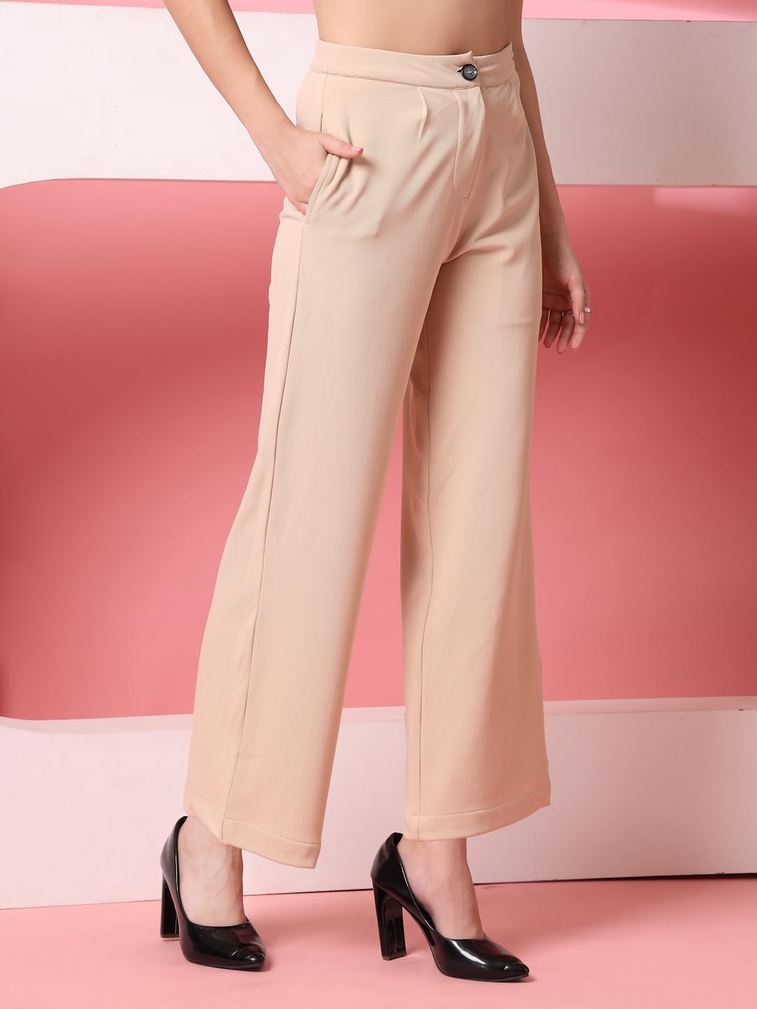 OOMPH! Womens Straight Fit Mid Rise Korean Trousers|Trouser Pants for Women|Elegant Workwear for Office, College & Events|Trous
