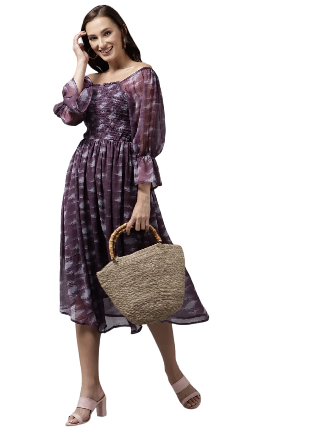 Aarika Women's Cotton Blend Skater Knee-Length Dress (MD-W-2715_Purple_XXL)