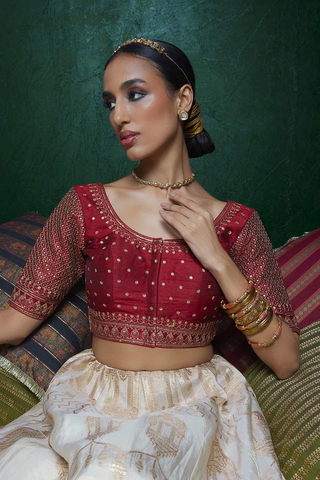 Soch Womens Maroon Tussar Sequin Embellished And Embroidered Front-Open Blouse
