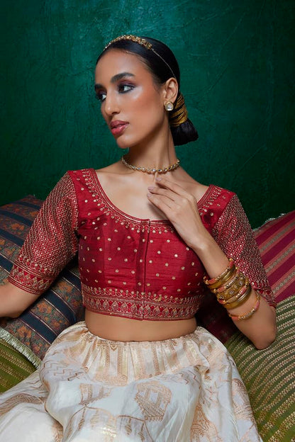 Soch Womens Maroon Tussar Sequin Embellished And Embroidered Front-Open Blouse
