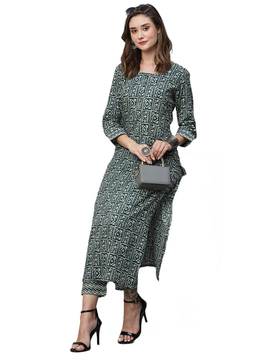 GoSriKi Women's Cotton Blend Straight Printed Kurta with Pant (Yami-GS)