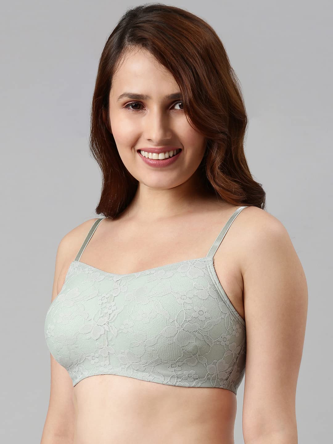 Enamor Womens Nylon Blend Non Padded Wire Free Full Coverage Bra Green