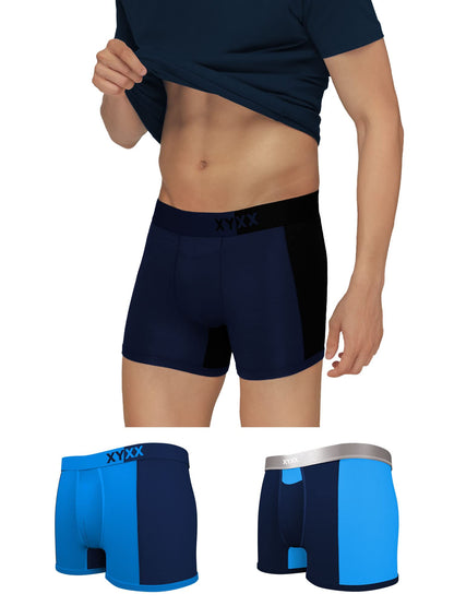 XYXX Mens Underwear Dualist IntelliSoft Antimicrobial Micro Modal Trunk Pack of 3 (Black Iris & Black ; Brilliant Blue & Black
