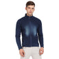 Campus Sutra Mens Navy Blue Zip-Front Dark-Wash Denim Jacket For Casual Wear | High Neck | Long Sleeve | Zipper Closure | Cotto
