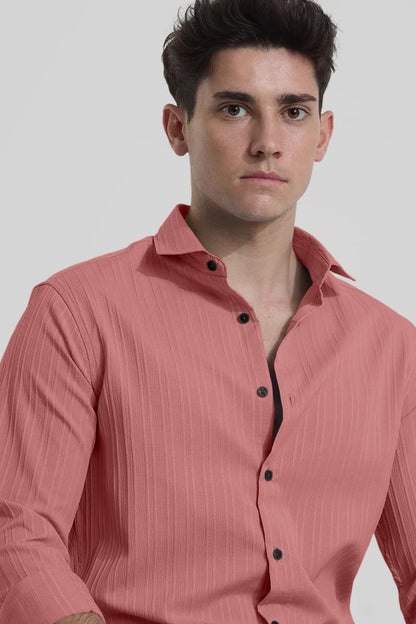 Finivo Fashion MenS Casual Cotton Plain Button Down Shirts Full Sleeve Textured Summer Beach Shirt For Men Peach