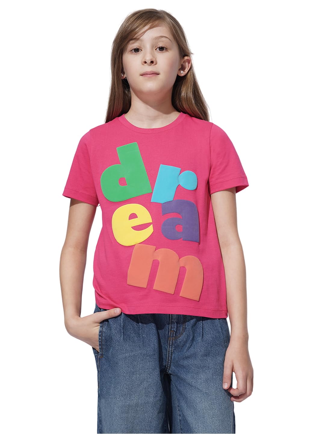 Vero Moda Girl Graphic Print Cotton Regular Fit Pink Tshirt