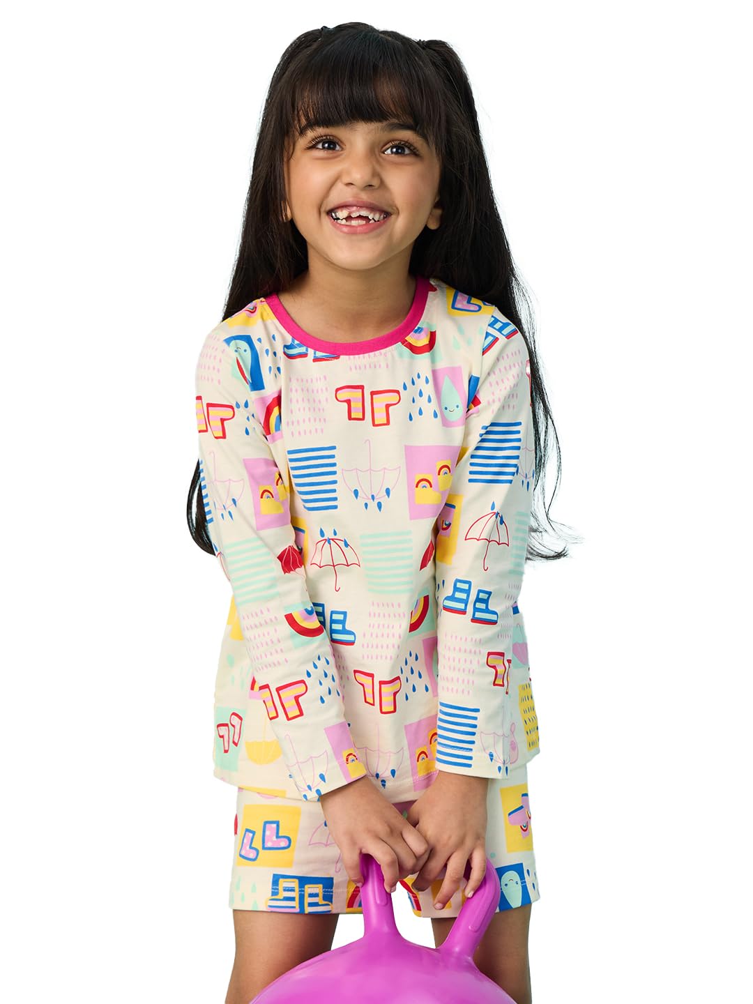 The Souled Store Official Peppa: Rainbow Splash Girls Round Neck Multicolor Graphic Printed Cotton Full Sleeve T-Shirts
