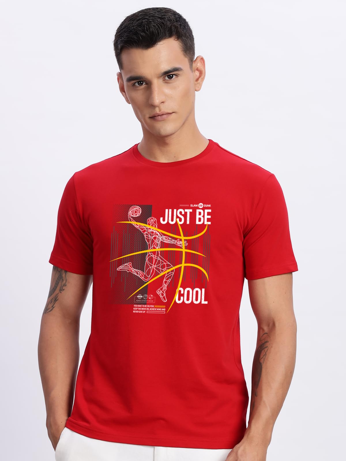 ADRO Men's Graphic Printed 100% Cotton T-Shirt - Regular Fit, Printed T-Shirts for Men (RN24-BCL-RD_Red)