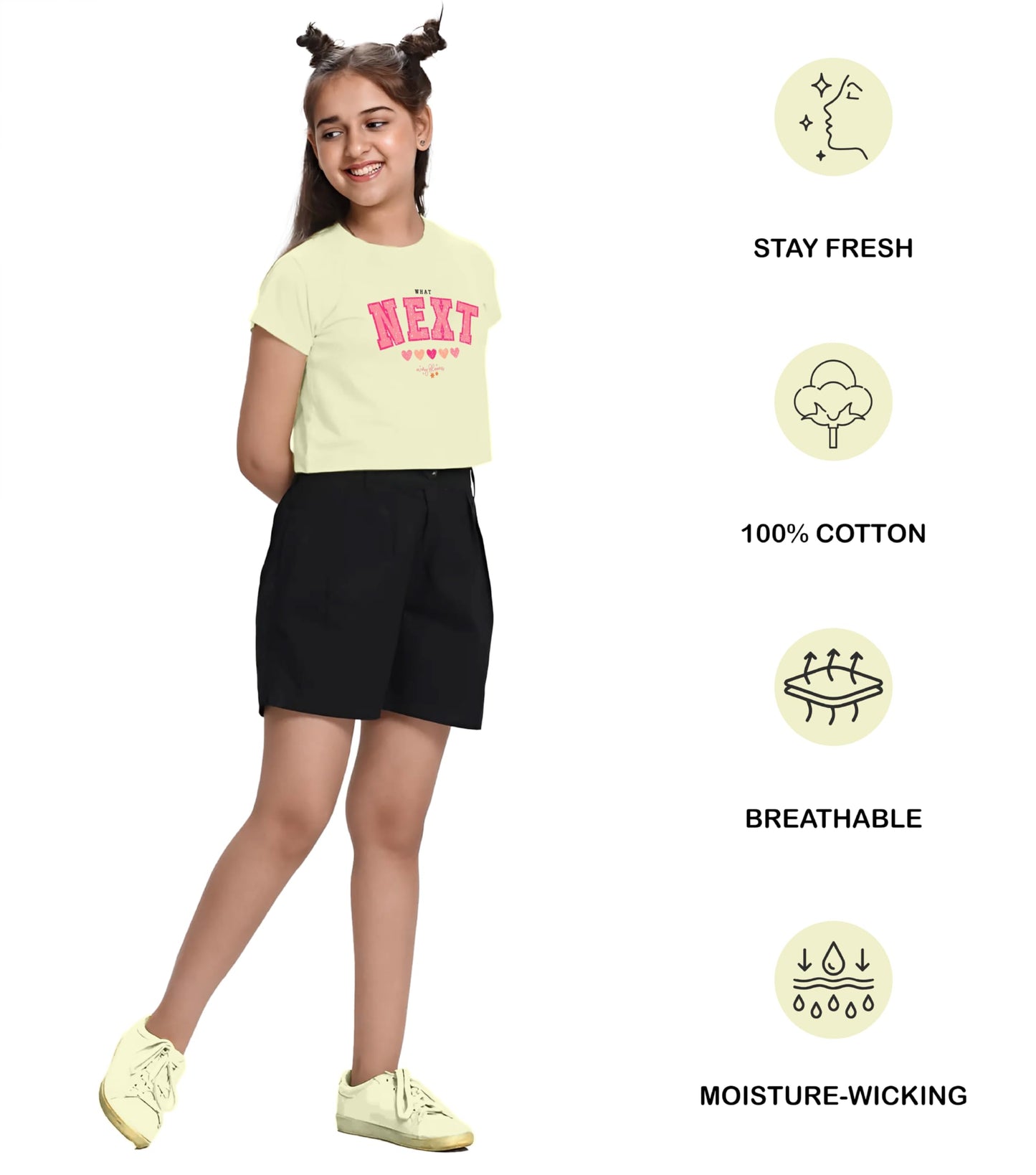 Kyda Kids 100% Cotton Crop Top For Girls - Printed Half Sleeve Stylish Tshirt, Regular Fit Tops For Girl - Pack Of 2