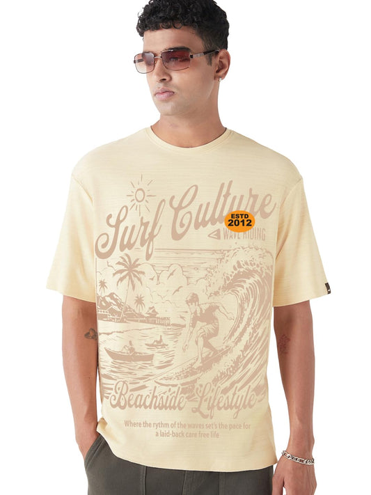 Bewakoof Air 1.0 Mens Graphic Print Oversized Fit Half Sleeve Round Neck Cotton T-Shirt_659564_Off White_XL