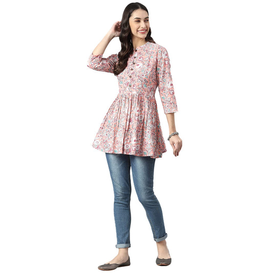 Stylum Women's Floral Printed Cotton Top (Pink)