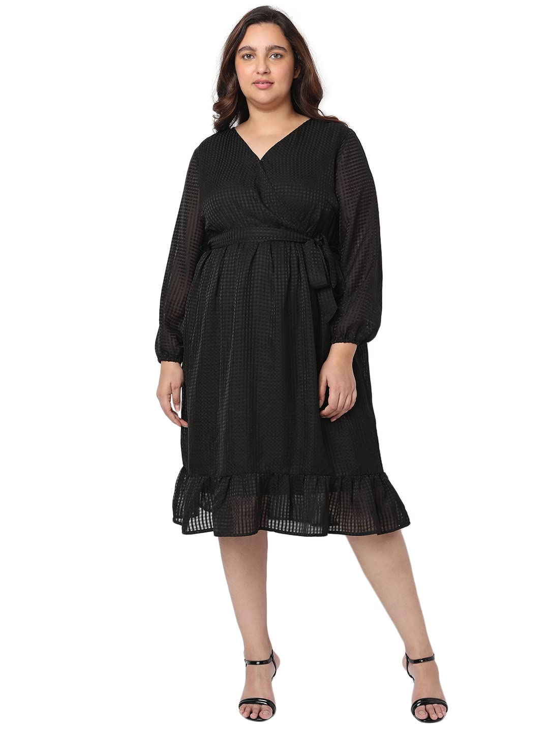 Vero Moda Curve WomenS Midi Polyester Wrap Black Dress_Xxxx-Large