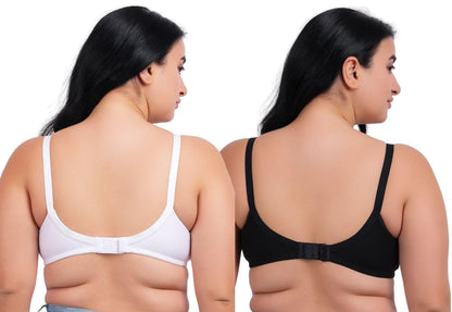 Fabme WomenS Cotton Wire Free Casual Balconette Bra (Pack Of 2) (Po2-Br_219_White, Black