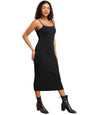 Ketch Women'S Cotton Blend Mock Neck Slit Back Bodycon Dress Calf Length Khj6000621_Black