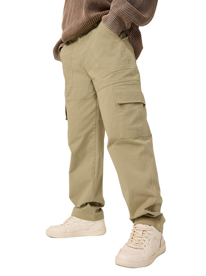 The Souled Store Solids: Khaki Men and Boys Camo Print Regular Fit 100% Cotton Cargo Pants - Lightweight Hiking Joggers, Casual