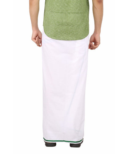 Prakasam Cotton -White Readymade Pocket Dhoti For Mens/Fine Quality White Readymade Dhoties For Mens- Light Green Border