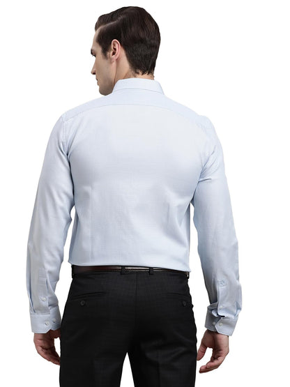 Turtle Men 100% Cotton Slim Fit Light Blue Dobby Full Sleeve Formal Shirt