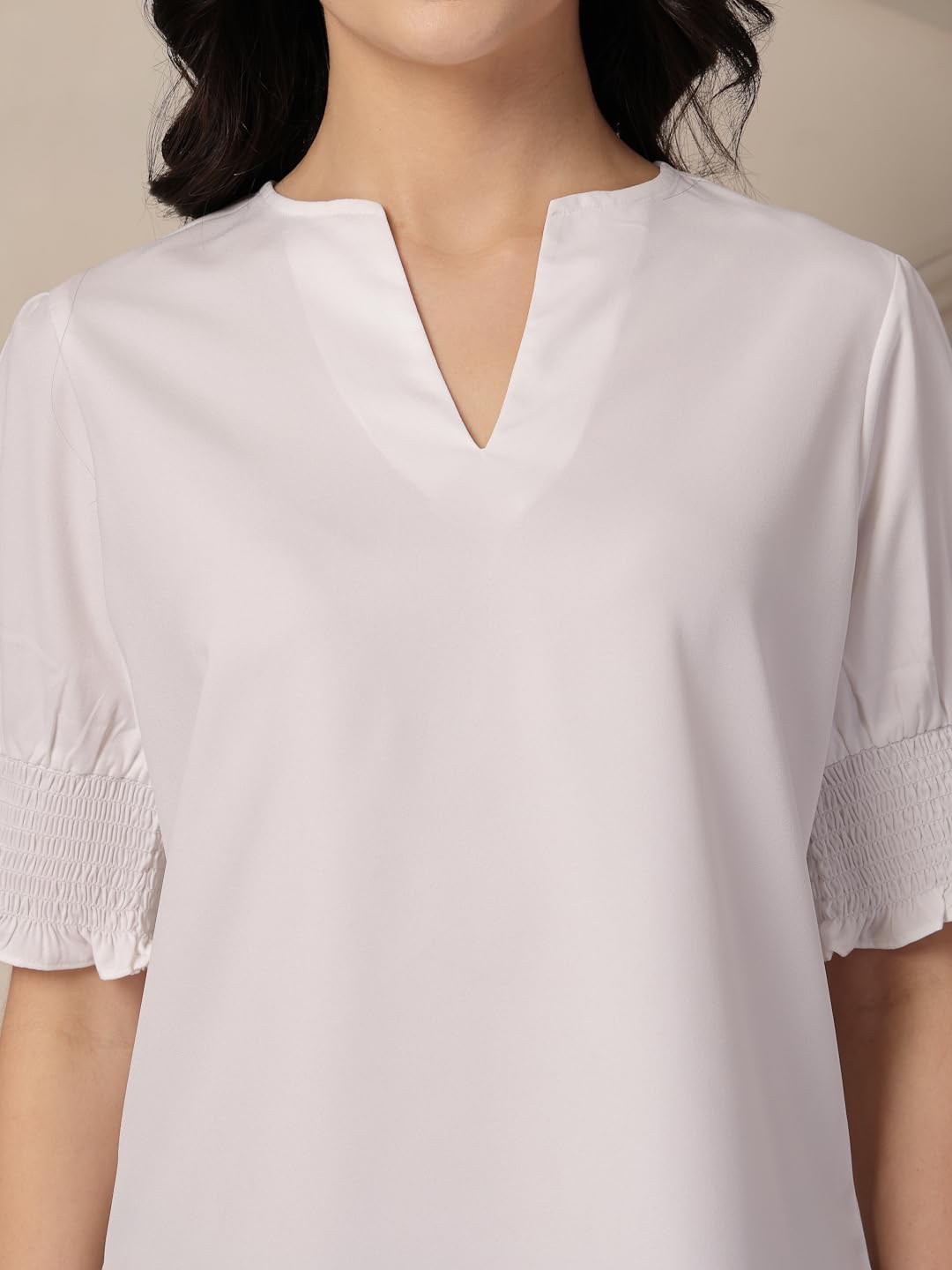 Style Quotient Women White Puffed Sleeves top