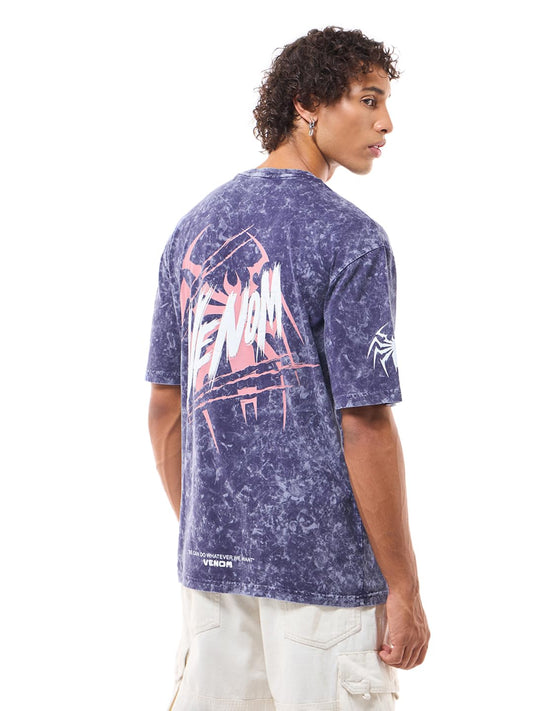 Bewakoof Official Marvel Merchandise Venom Mens Graphic Print Oversized Fit Half Sleeve Round Neck Cotton T-Shirt_645974_Blue_X
