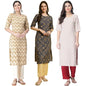 Pinkmint WomenS Crepe Printed Kurta Pant Straight Kurta Set For Women(Pack Of 3)