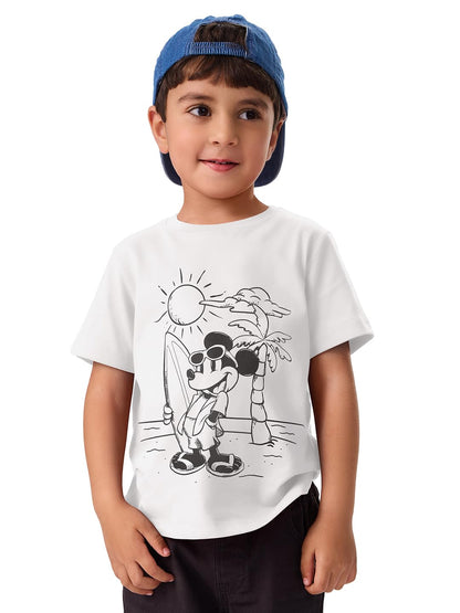 The Souled Store Official Mickey Mouse: Magic Adventure Boys Short Sleeves Round Neck White Graphic Printed Cotton T-Shirts
