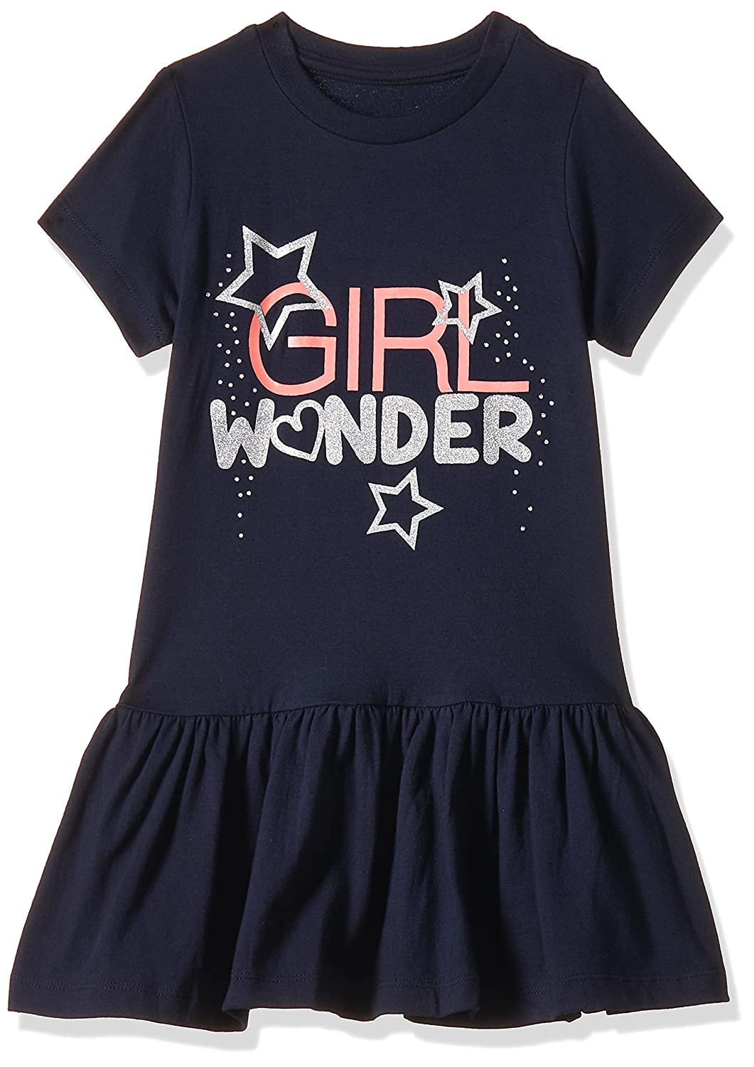 T2F Girls Cotton Printed Regular Fit Casual Dress Navy