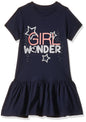 T2F Girls Cotton Printed Regular Fit Casual Dress Navy