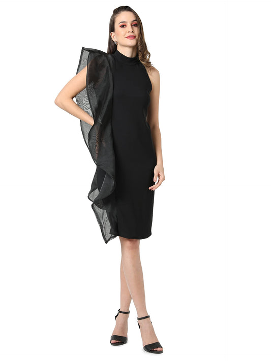Campus Sutra Women'S Knee-Length Fit And Flare Dress (Ssmr22_Cswssdr5012_Xl_Black_Xl)